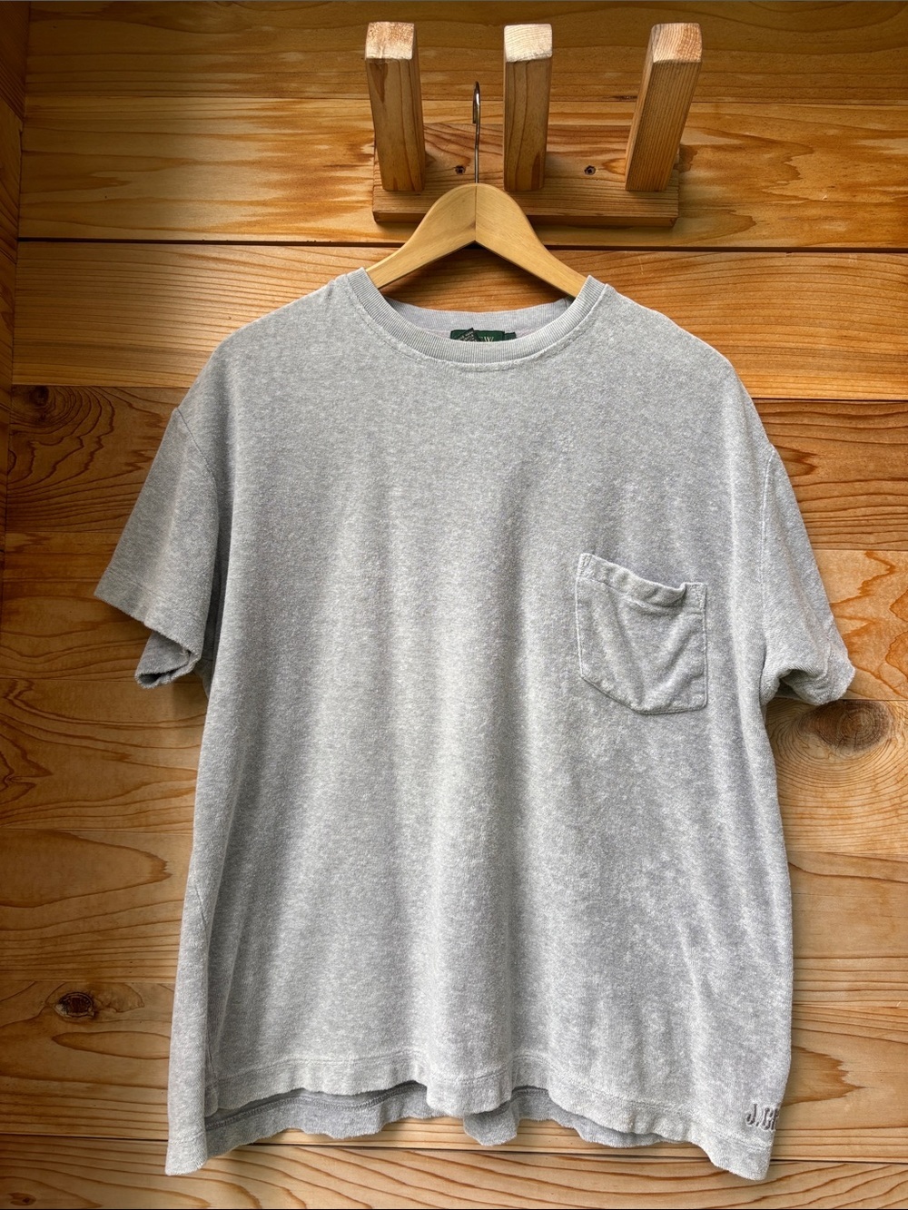 Vintage J.Crew Terry Cloth Pocket T-Shirt Gray Large 100% Cotton Oversized